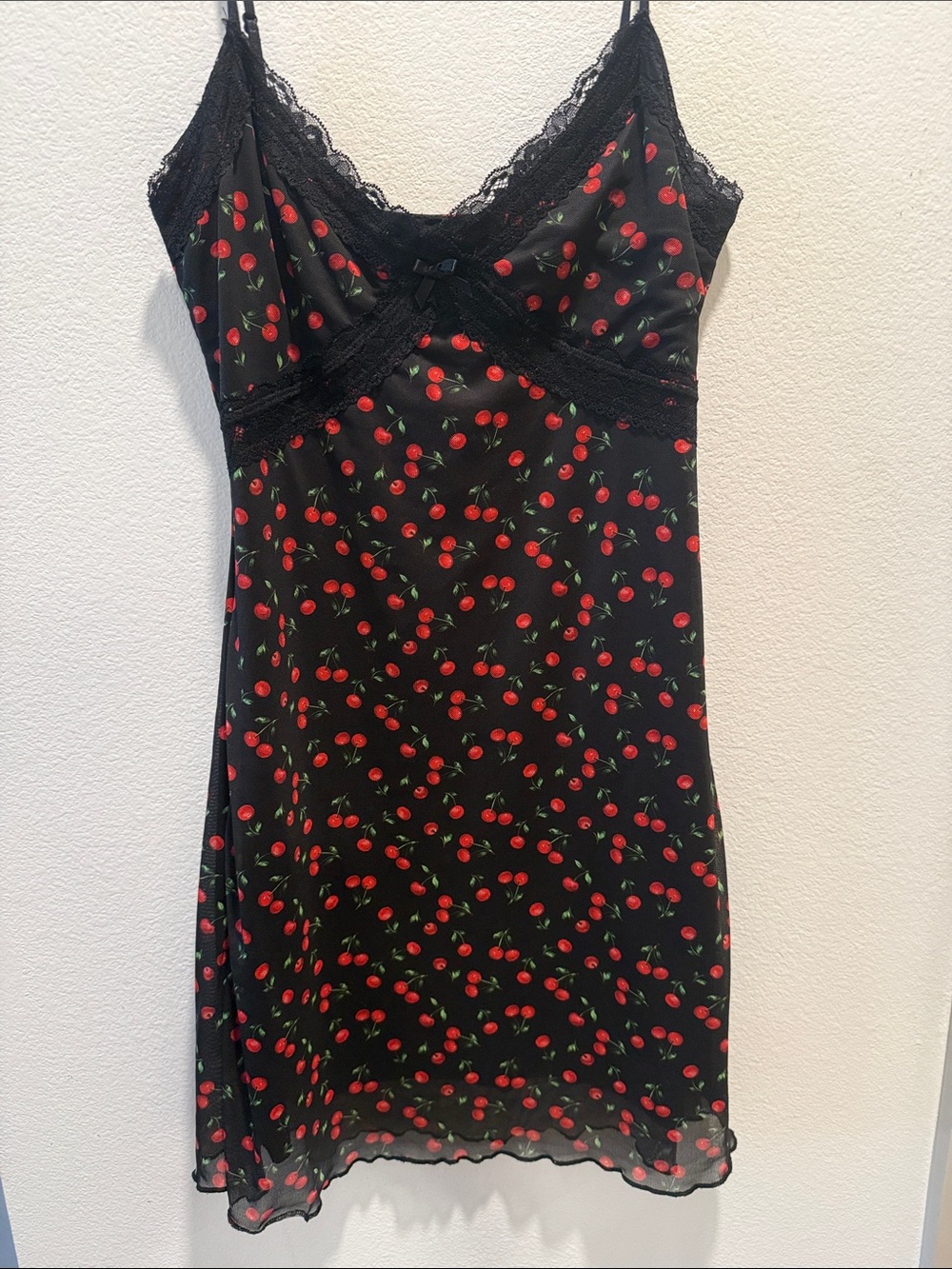 Windsor Black and Red Cherry Print Slip Dress Mesh